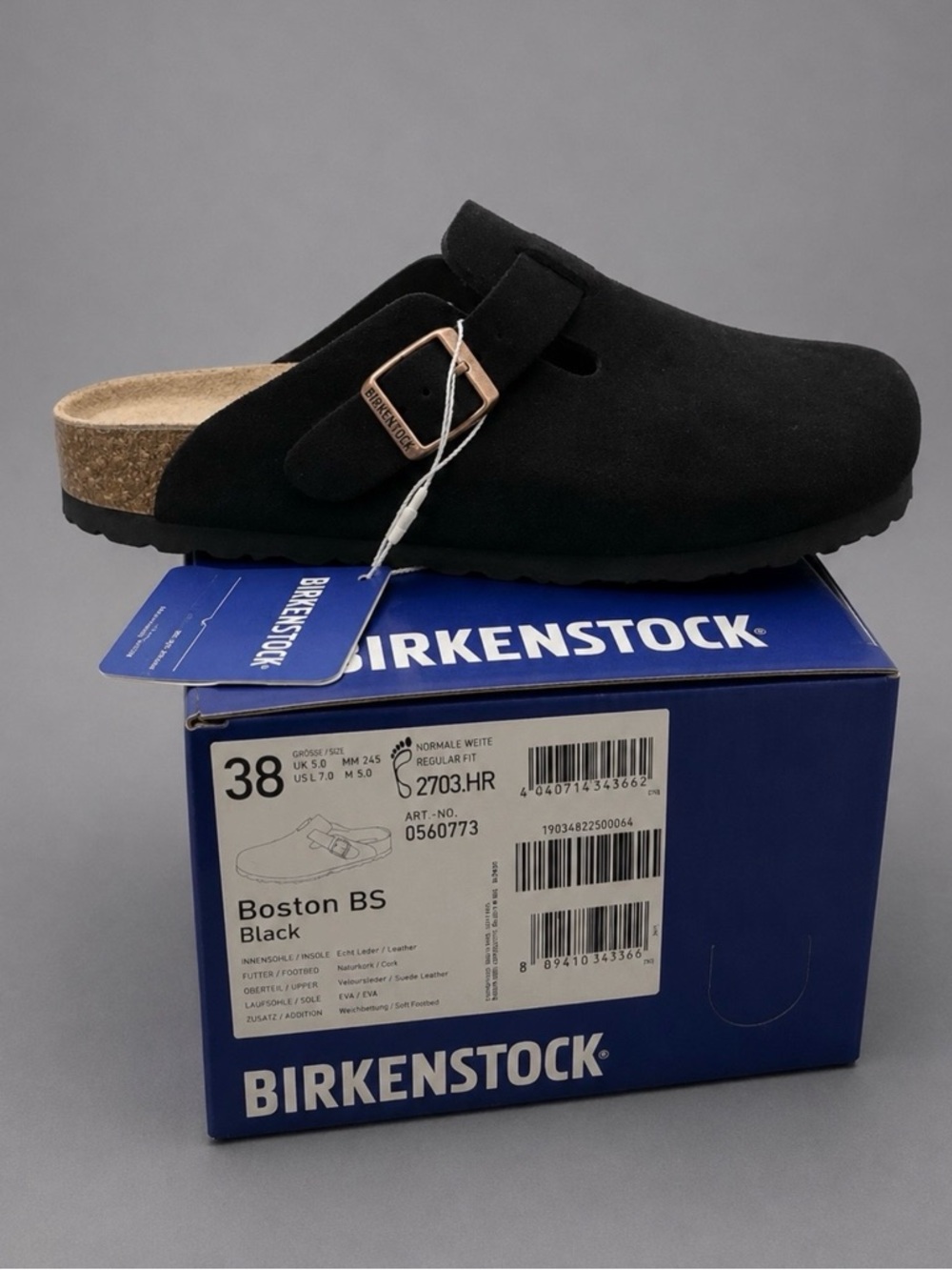 Birkenstock Boston BS Black Suede Leather Clogs Size 38 NWT